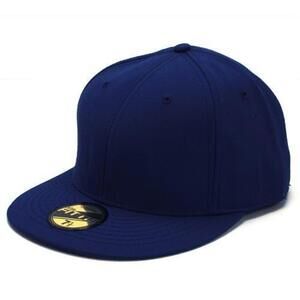 7 1/8 Magic Headwear Fittie Pro Fitted Baseball Cap Navy Blue Hat Flatbill Blank